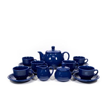 Keramik-Set 6x Tasse mit Untertasse, 1x Kanne mit Deckel, 1x Zuckerdose und 1x Milchkanne