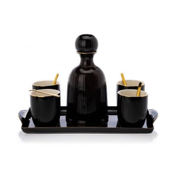 Keramik-Set mit Kanne, Tassen und Tablett KENDI schwarz