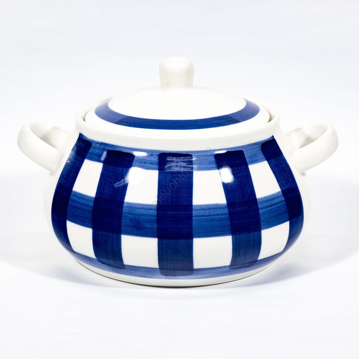 Keramik-Suppenschüssel mit Deckel weiß-blau