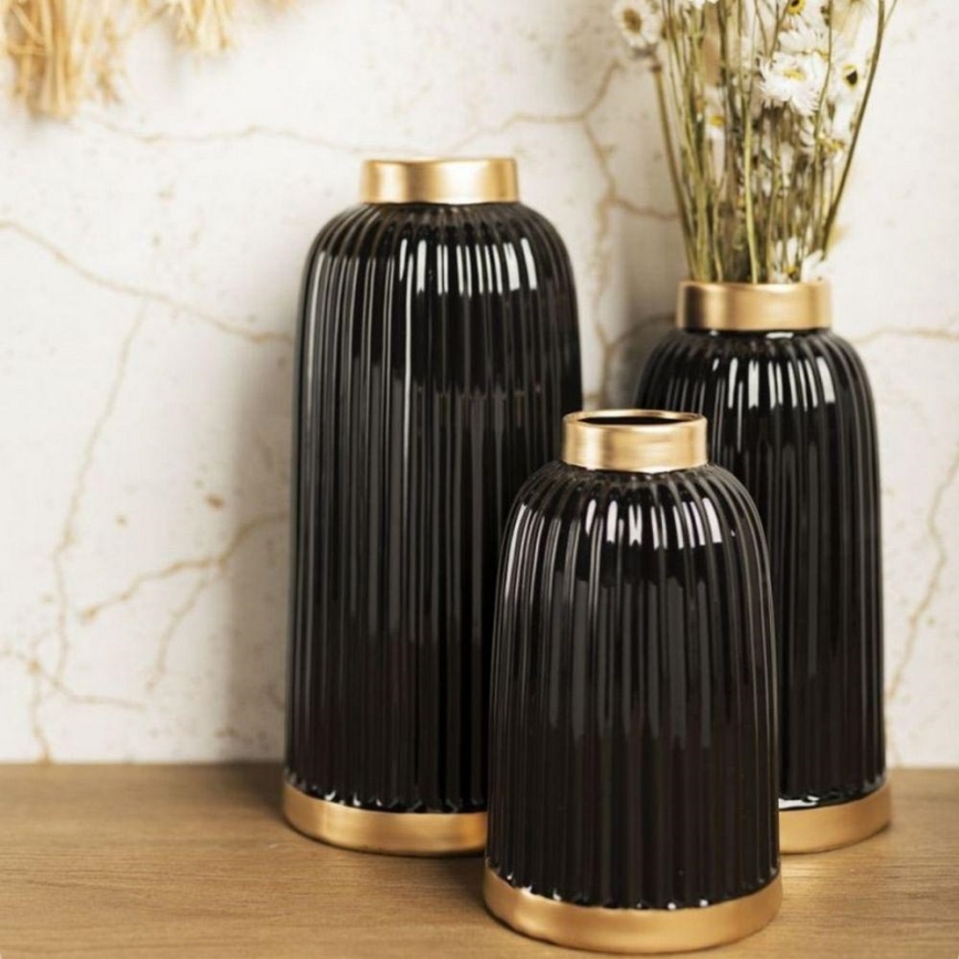 Keramik Vase ROSIE 20,5x12 cm schwarz/gold