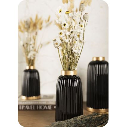 Keramik Vase ROSIE 20,5x12 cm schwarz/gold