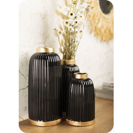 Keramik Vase ROSIE 20,5x12 cm schwarz/gold