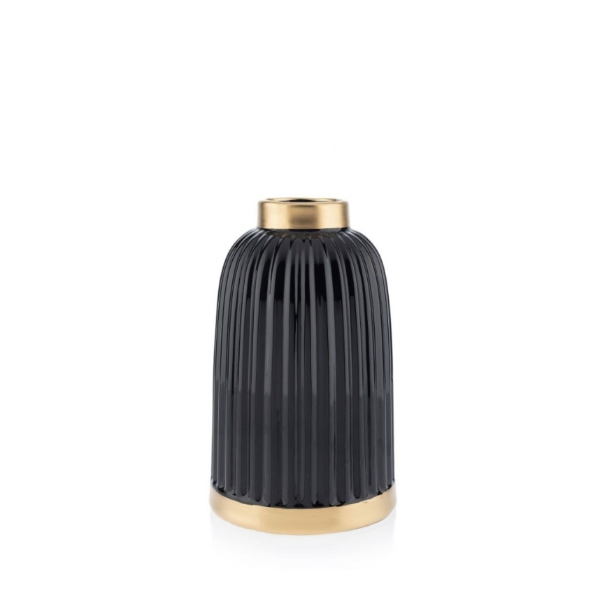 Keramik Vase ROSIE 20,5x12 cm schwarz/gold