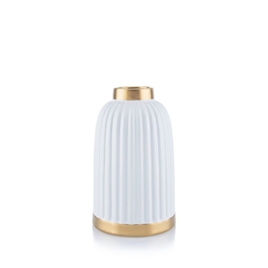 Keramik Vase ROSIE 20,5x12 cm weiß/gold