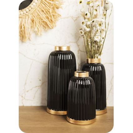 Keramik Vase ROSIE 25x13 cm schwarz/gold