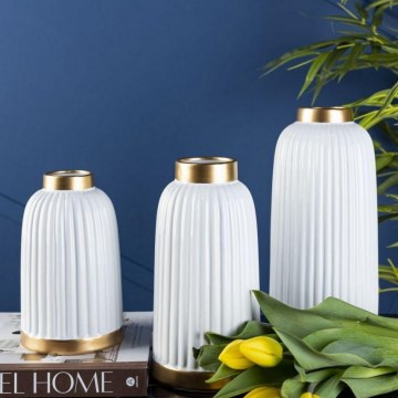 Keramik Vase  ROSIE 25x13 cm weiß/gold