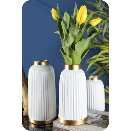 Keramik Vase  ROSIE 25x13 cm weiß/gold