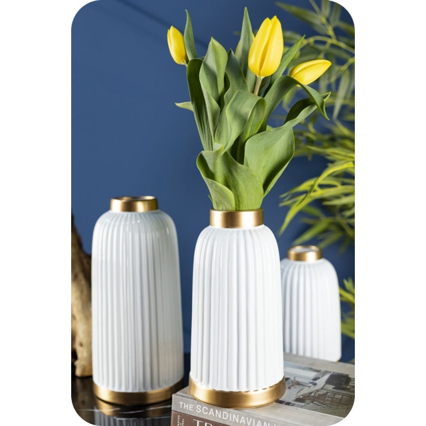 Keramik Vase  ROSIE 25x13 cm weiß/gold
