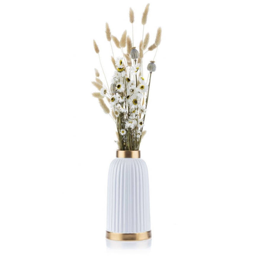 Keramik Vase  ROSIE 25x13 cm weiß/gold