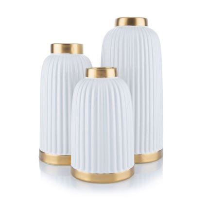 Keramik Vase  ROSIE 25x13 cm weiß/gold