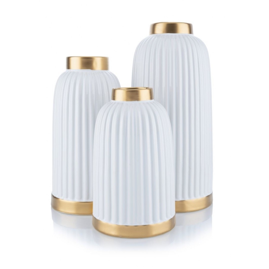Keramik Vase  ROSIE 25x13 cm weiß/gold