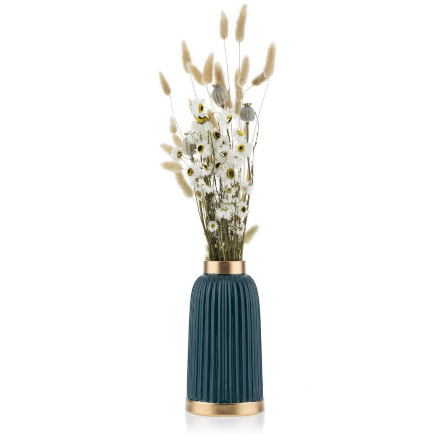 Keramik Vase ROSIE 30,5x14 cm grün/gold