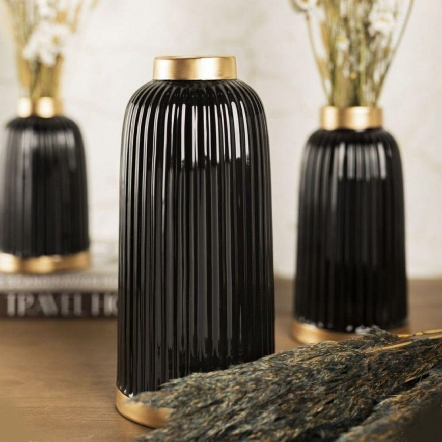 Keramik Vase ROSIE 30,5x14 cm schwarz/gold