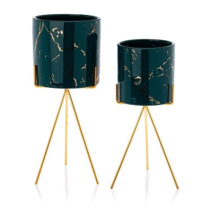 Keramikblumentopf EMMA 28,3x11 cm grün/gold