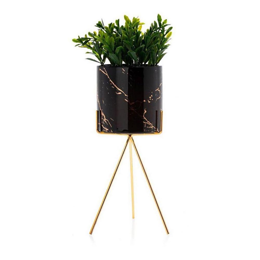 Keramikblumentopf EMMA 28,3x11 cm schwarz/gold