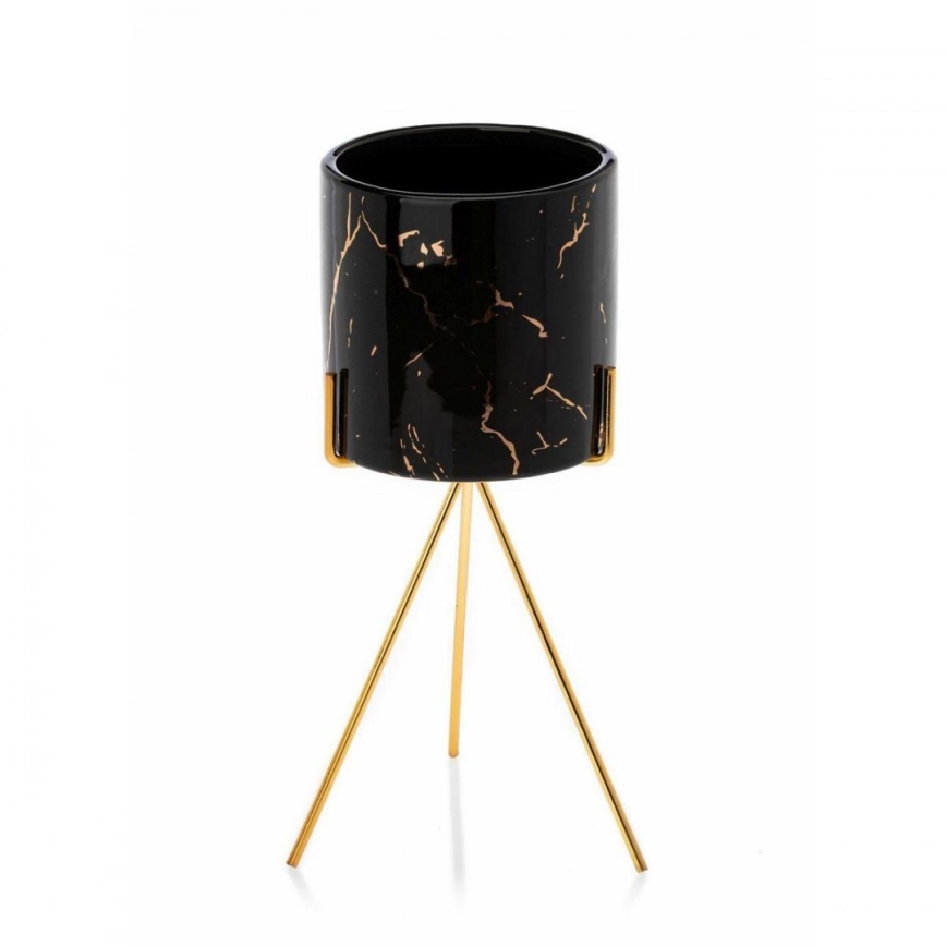 Keramikblumentopf EMMA 28,3x11 cm schwarz/gold