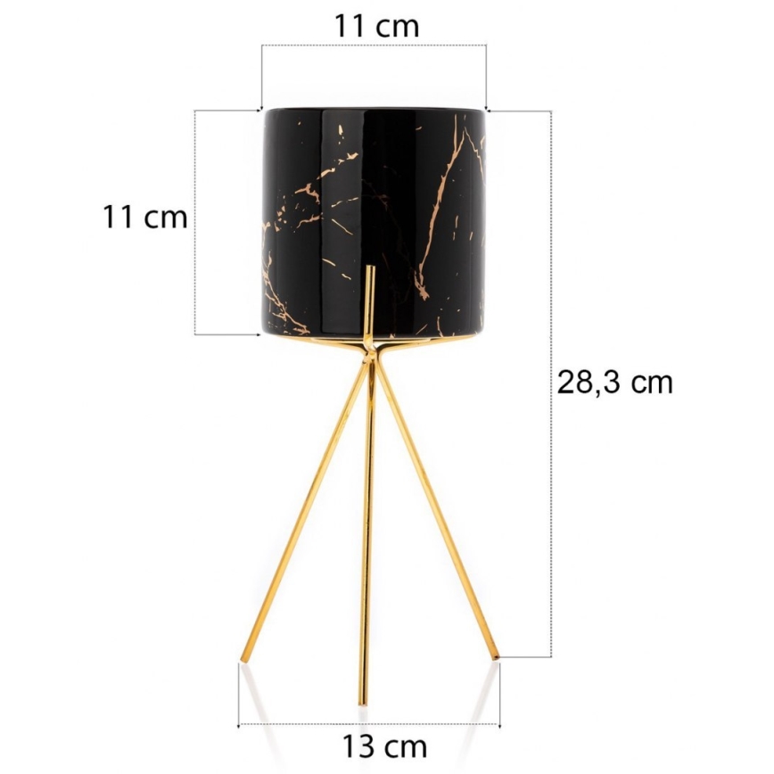 Keramikblumentopf EMMA 28,3x11 cm schwarz/gold