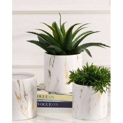 Keramikblumentopf MARBELA 11x11 cm weiß/gold