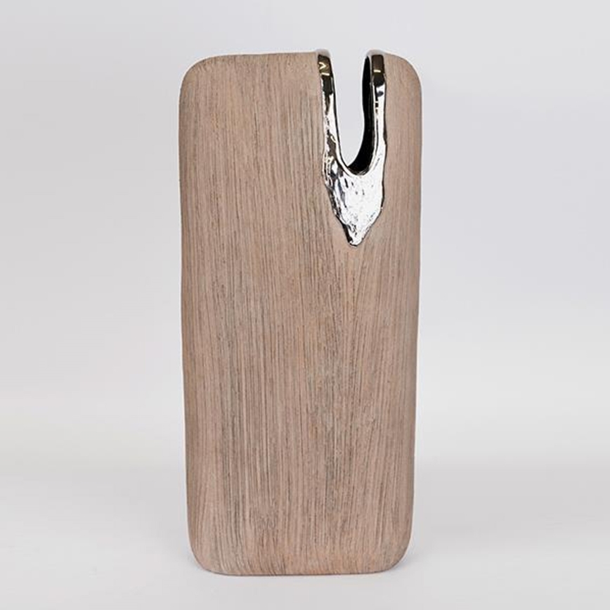 Keramikvase 43x19,5x9,5 cm braun/silber