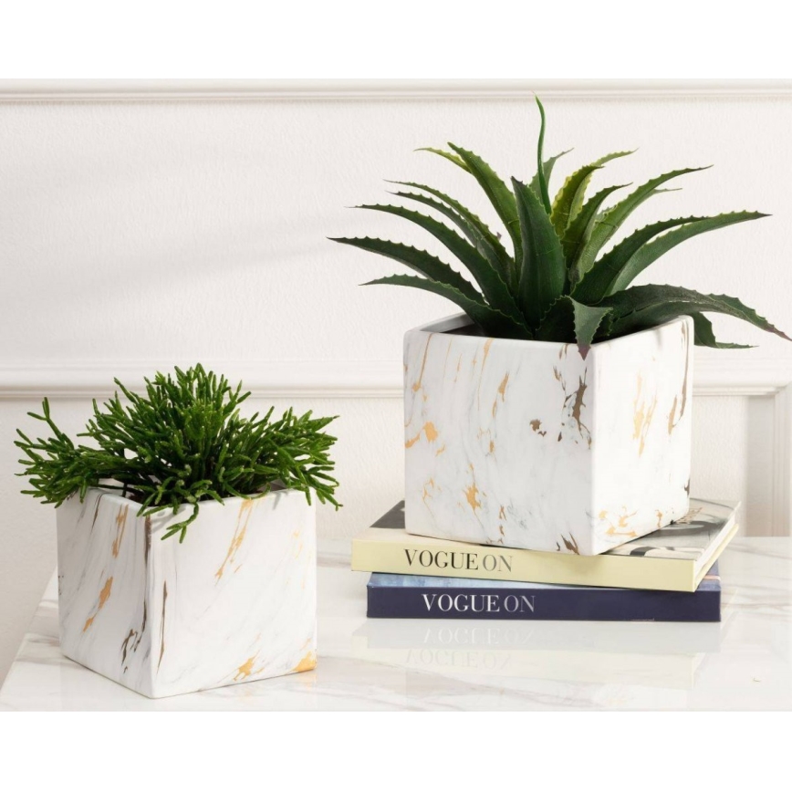 Keramischer Blumentopf MARBELA 11x11 cm weiß/gold