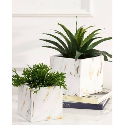 Keramischer Blumentopf MARBELA 11x11 cm weiß/gold