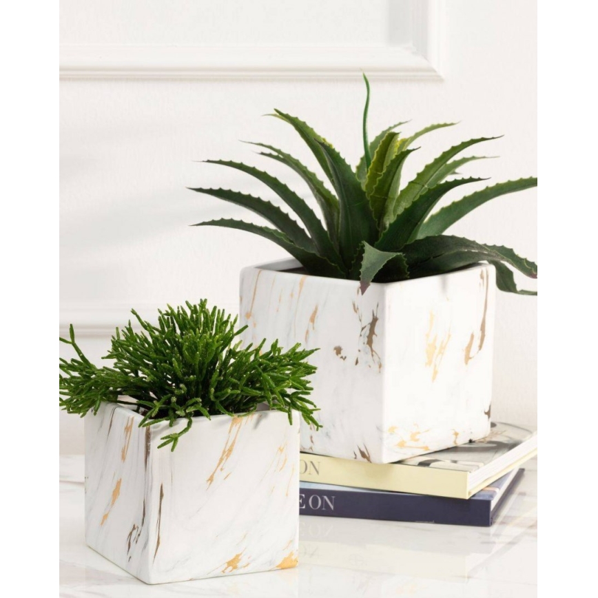 Keramischer Blumentopf MARBELA 11x11 cm weiß/gold