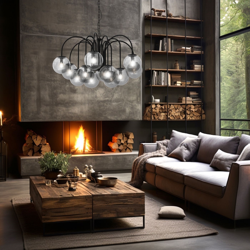 Ketten-Kronleuchter CAMBRIDGE 12xE14/60W/230V schwarz