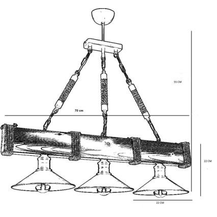 Ketten-Kronleuchter KUTUK 3xE27/60W/230V