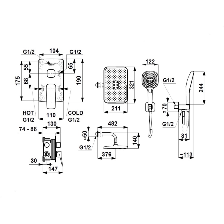 KFA Armatura 4529-501-81 - Duschset mit Unterputz-Armatur MALAGA schwarz