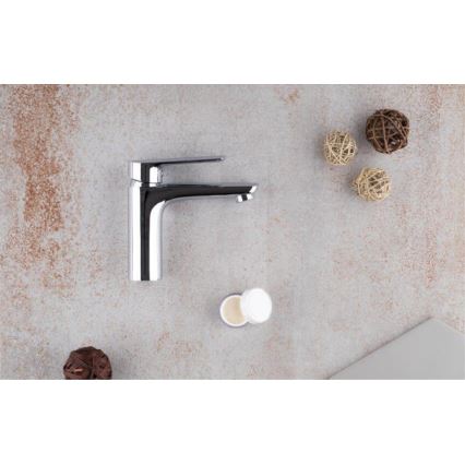KFA Armatura 5022-815-00 - Waschbeckenarmatur + Ablauf mit Überlauf TANZANIT 15,4 cm glänzendes Chrom