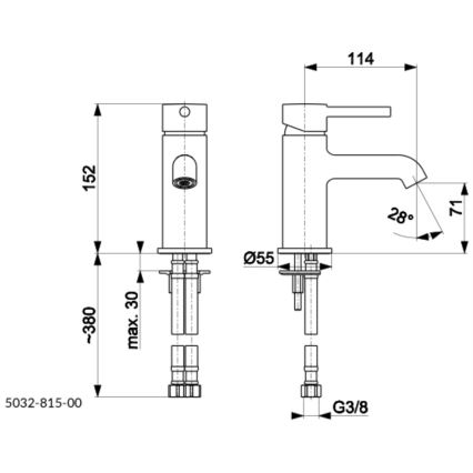 KFA Armatura 5032-815-31 - Waschbeckenarmatur + Ablauf mit Überlauf MOZA 15,2 cm geschliffen golden