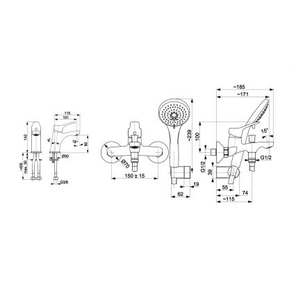 KFA Armatura 5241-003-00 - Badewannenset mit Wasserhahn + Waschbeckenarmatur MORRIS glänzendes Chrom