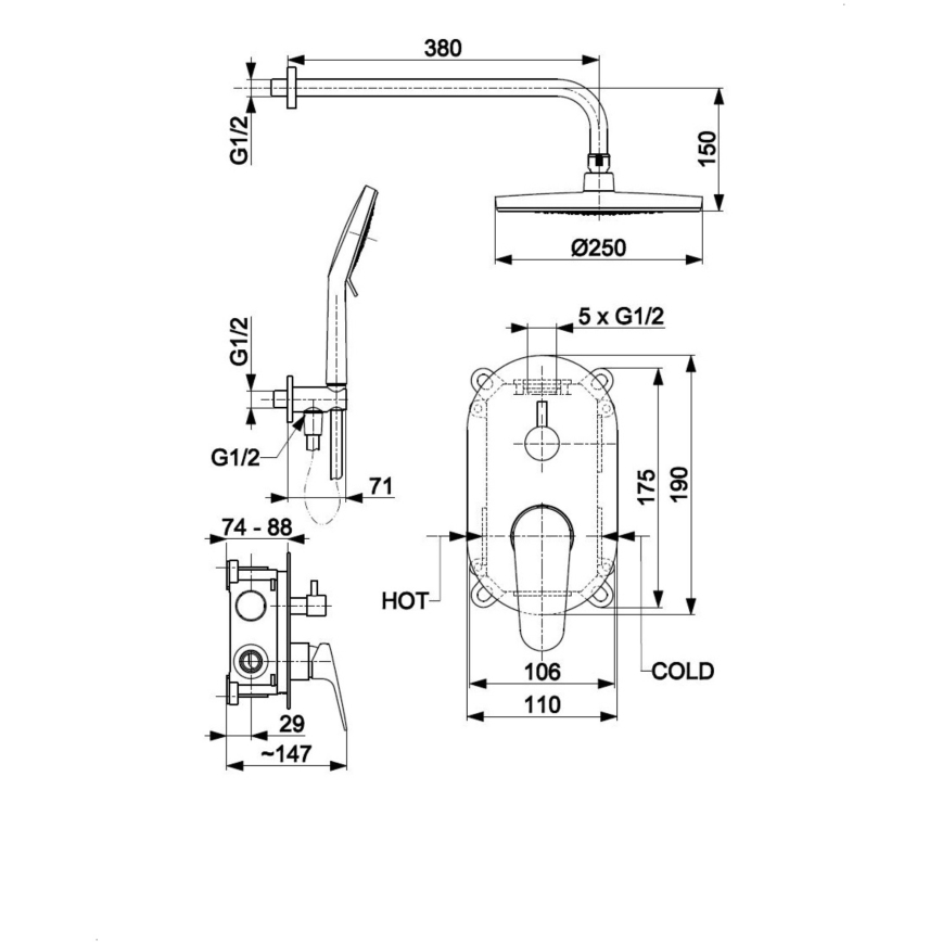 KFA Armatura 5559-501-81 - Duschgarnitur mit Unterputz-Armatur OTAVA matt schwarz