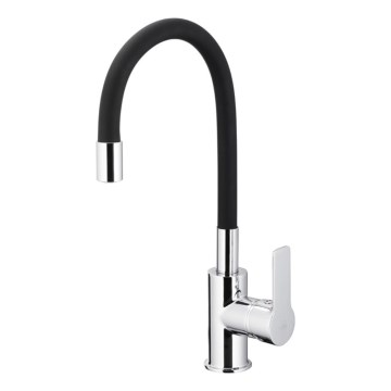 KFA Armatura 6553-915-00 - Wasserhahn/Armatur mit flexiblem Arm RUMBA 40,5 cm schwarz/glänzendes Chrom
