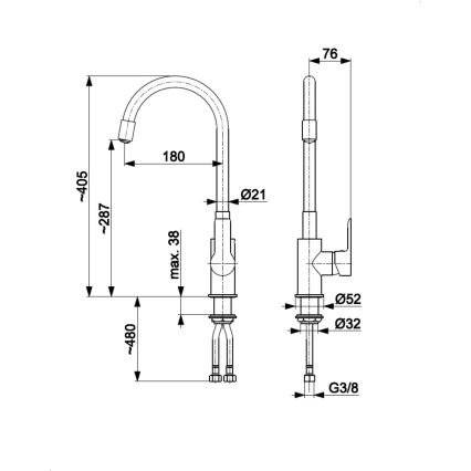 KFA Armatura 6553-915-00 - Wasserhahn/Armatur mit flexiblem Arm RUMBA 40,5 cm schwarz/glänzendes Chrom