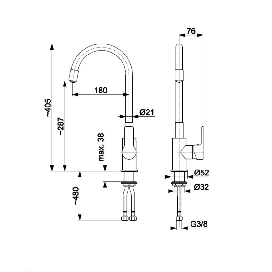KFA Armatura 6553-915-00 - Wasserhahn/Armatur mit flexiblem Arm RUMBA 40,5 cm schwarz/glänzendes Chrom