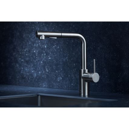 KFA Armatura 6623-110-22 - Wasserhahn/Armatur mit ausziehbarer Sprühvorrichtung DUERO BASIC Edelstahl