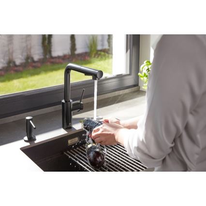 KFA Armatura 6623-110-81 - Wasserhahn/Armatur mit ausziehbarer Sprühvorrichtung DUERO BASIC Edelstahl/matt schwarz