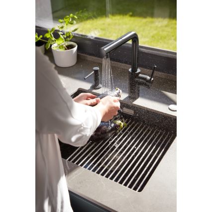 KFA Armatura 6623-110-81 - Wasserhahn/Armatur mit ausziehbarer Sprühvorrichtung DUERO BASIC Edelstahl/matt schwarz