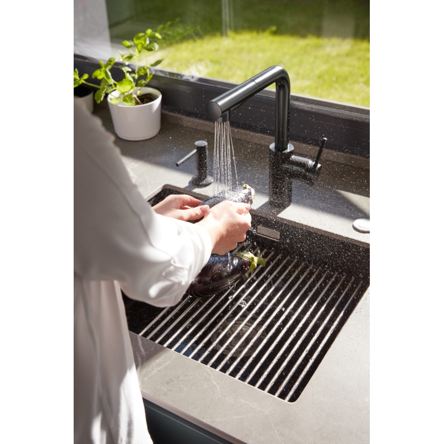 KFA Armatura 6623-110-81 - Wasserhahn/Armatur mit ausziehbarer Sprühvorrichtung DUERO BASIC Edelstahl/matt schwarz
