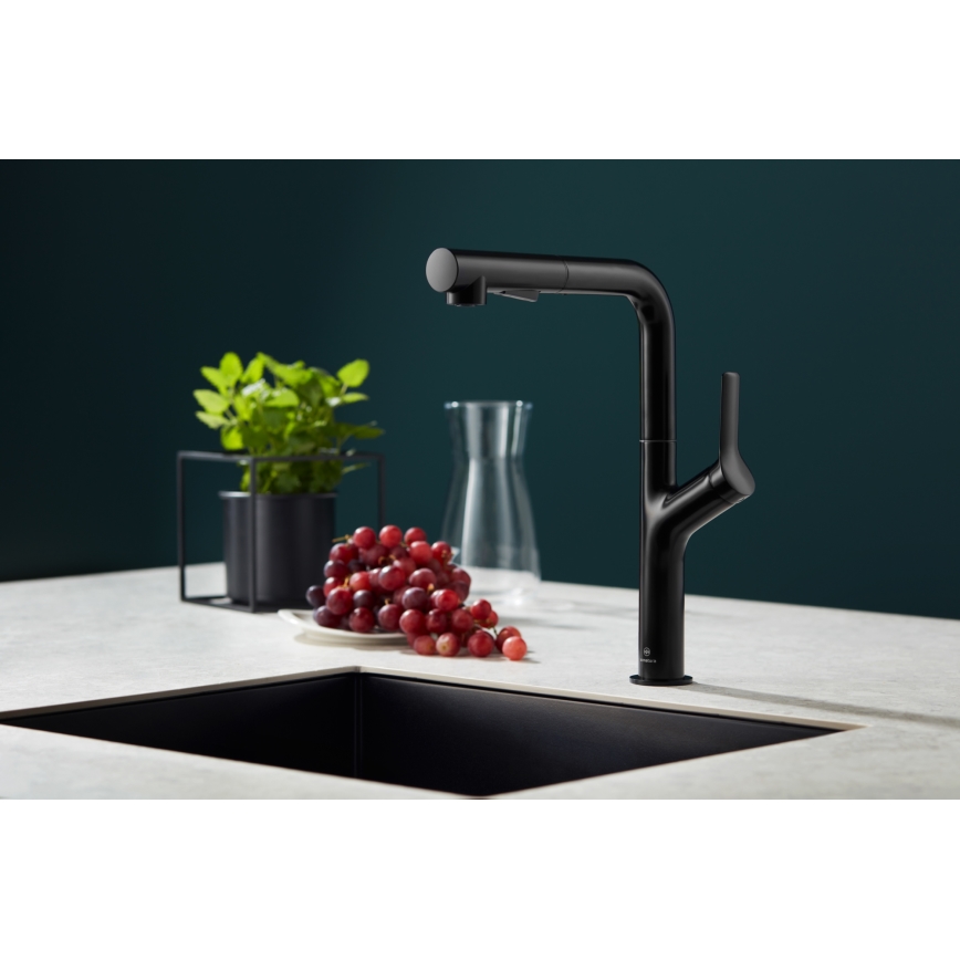 KFA Armatura 6623-220-81 - Wasserhahn/Armatur mit ausziehbarer Sprühvorrichtung DUERO DESIGN Edelstahl/matt schwarz