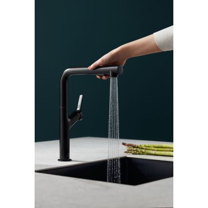 KFA Armatura 6623-220-81 - Wasserhahn/Armatur mit ausziehbarer Sprühvorrichtung DUERO DESIGN Edelstahl/matt schwarz