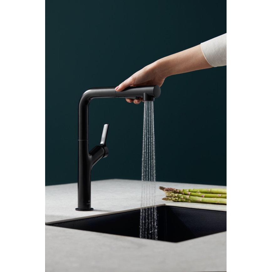KFA Armatura 6623-220-81 - Wasserhahn/Armatur mit ausziehbarer Sprühvorrichtung DUERO DESIGN Edelstahl/matt schwarz