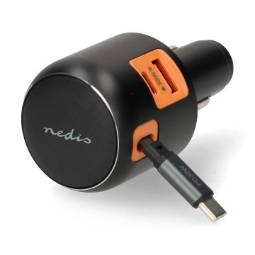 KFZ-Ladegerät mit einziehbarem Kabel Power Delivery 30W 2xUSB-C + 1xUSB-A