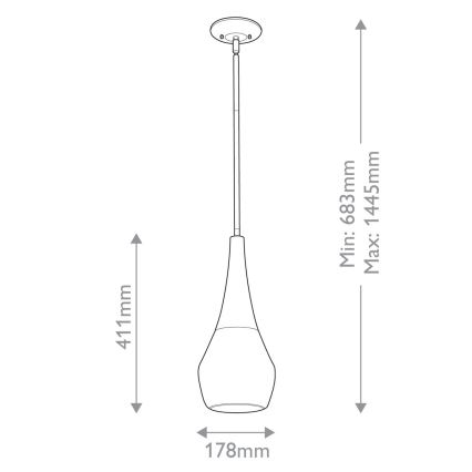 Kichler - Pendelleuchte mit Stange DEELA 1xE27/60W/230V Ø 17,8 cm schwarz