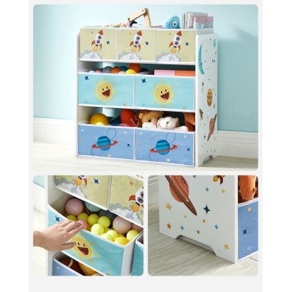 Kinder-Aufbewahrungsregal mit Stoffboxen ANET blau/weiß