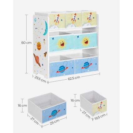 Kinder-Aufbewahrungsregal mit Stoffboxen ANET blau/weiß