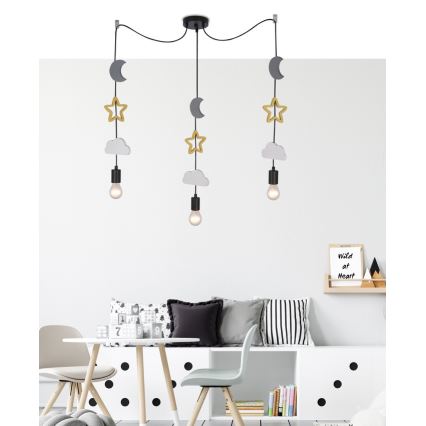 Kinder-Pendelleuchte an Kabel TRIO 3xE27/20W/230V grau/gelb/weiß
