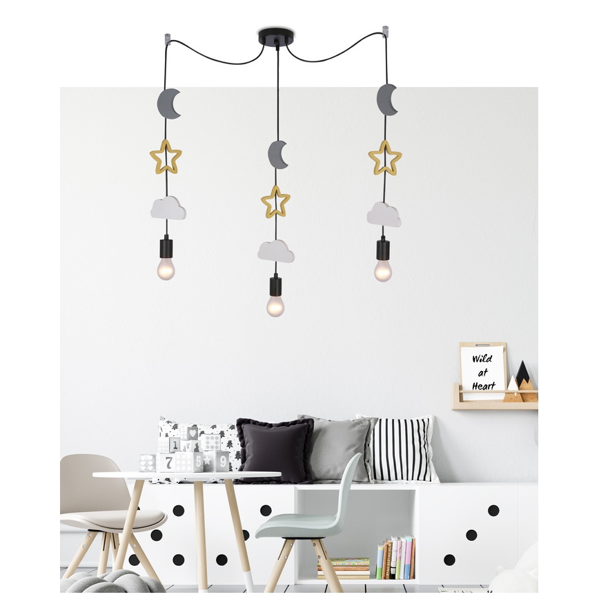 Kinder-Pendelleuchte an Kabel TRIO 3xE27/20W/230V grau/gelb/weiß