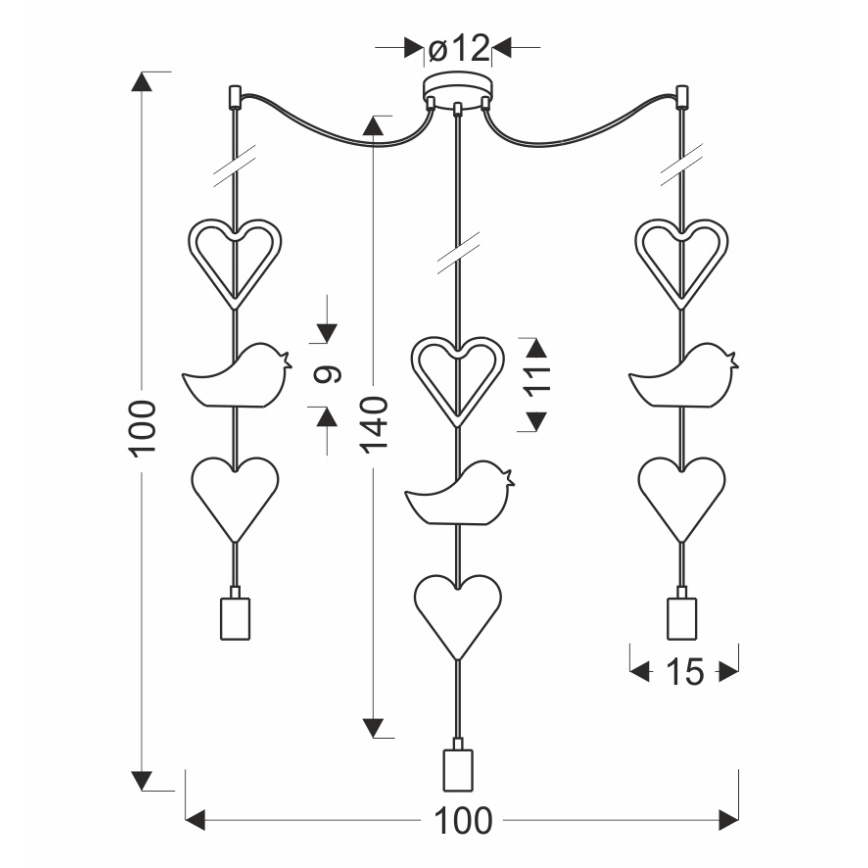 Kinder-Pendelleuchte an Kabel TRIO 3xE27/20W/230V rosa/weiß